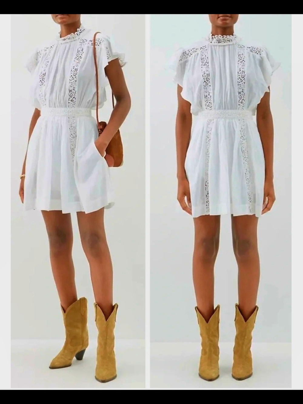 ISABEL MARANT ÉTOILE Gisele Lace Trimmed Cotton-Blend Voile Mini Dress In White.